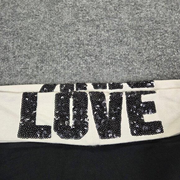 Victoria Secret PINK LOVE Black Yoga Cropped Fold Over Pants Sequins‎ Large Y2k - Picture 3 of 12